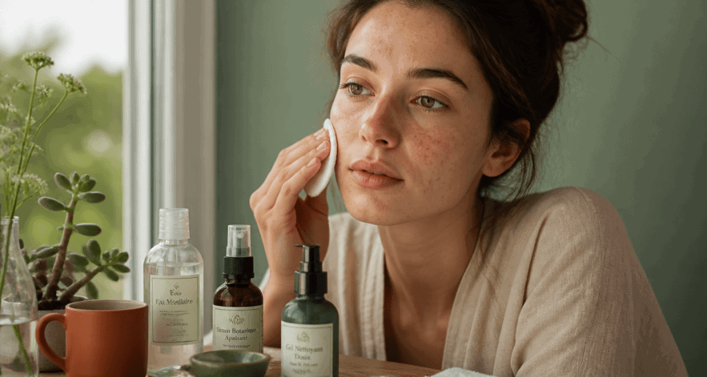 boutons de stress sur le visage femme soins naturels