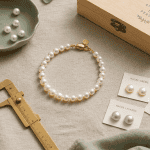 bracelet en perle de culture sur tissu beige