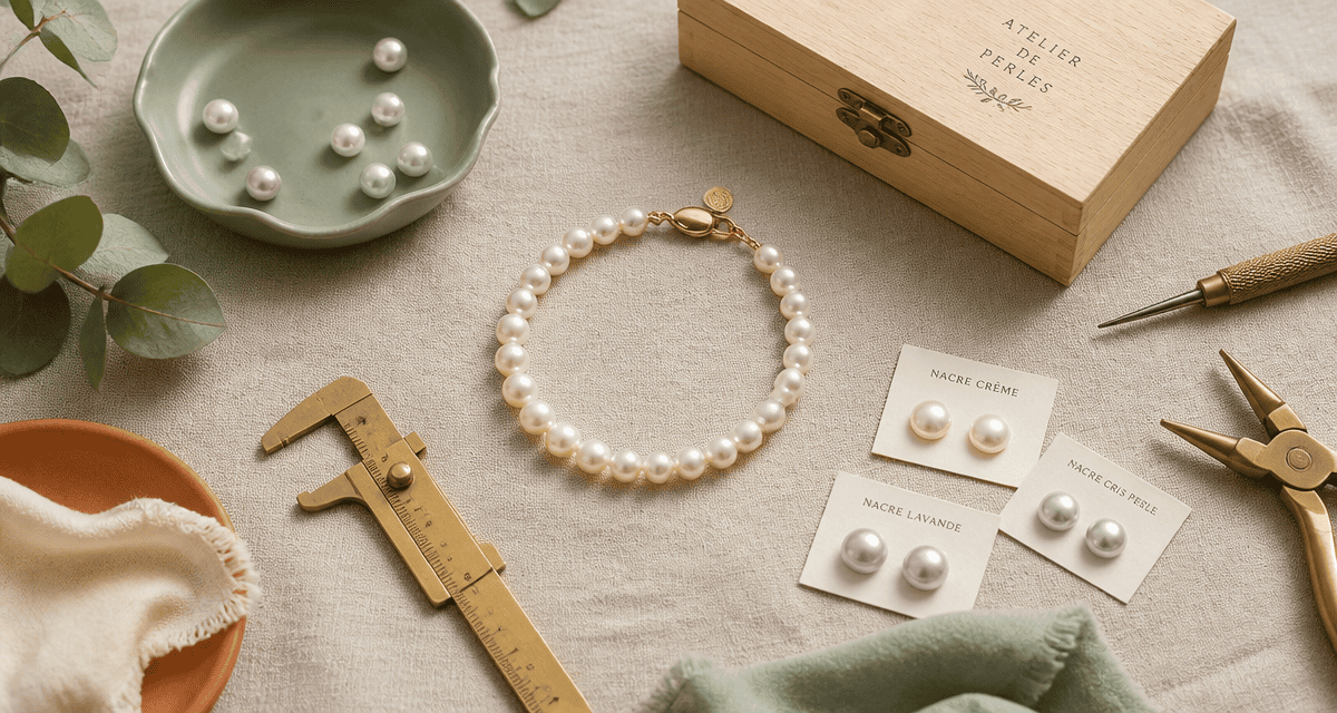 bracelet en perle de culture sur tissu beige