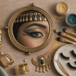 cleopatre maquillage flat lay coiffe dorée
