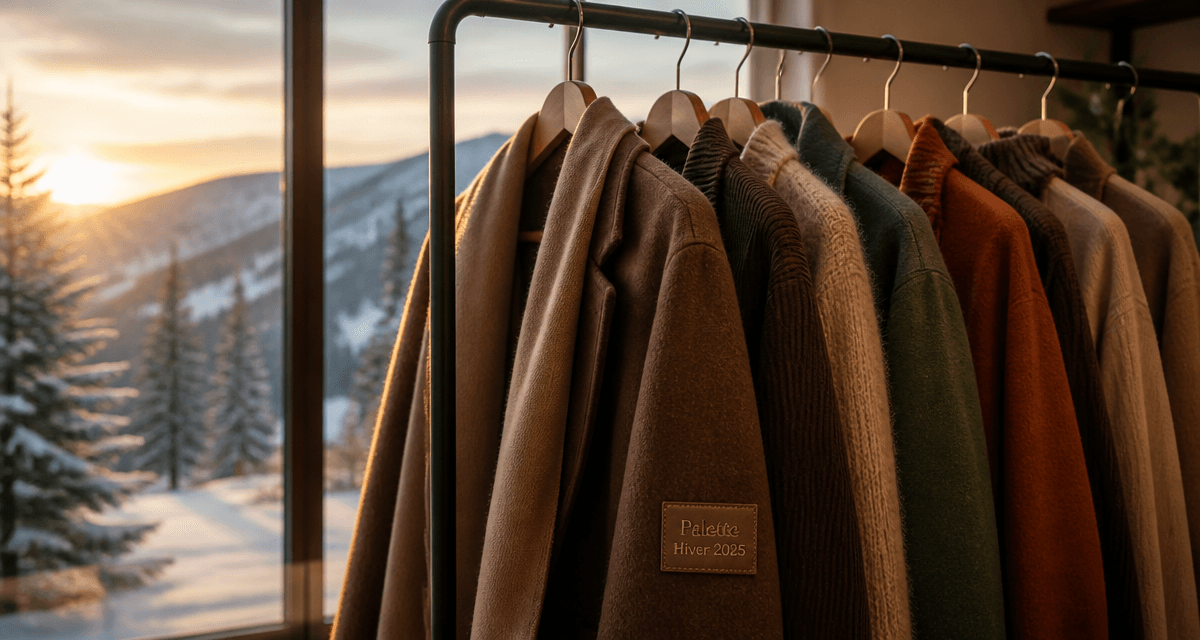 Portant de vêtements couleurs mode hiver 2025 devant baie vitrée