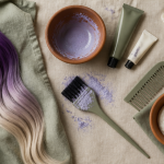 Décoloration cheveux violet sur mèche avec outils salon