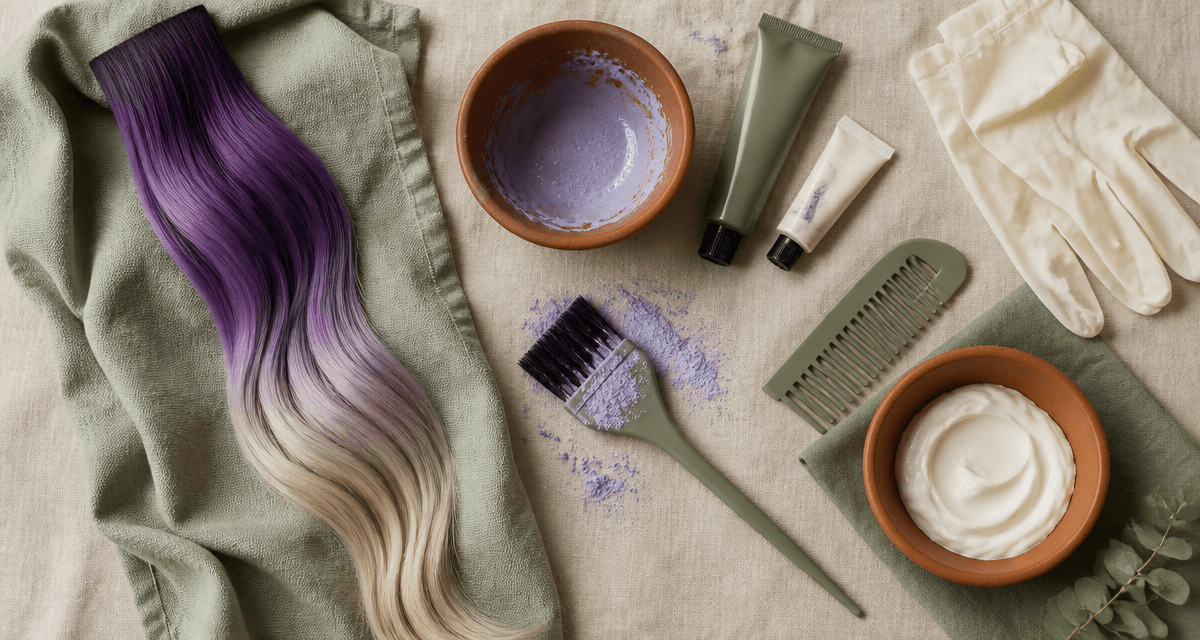 Décoloration cheveux violet sur mèche avec outils salon