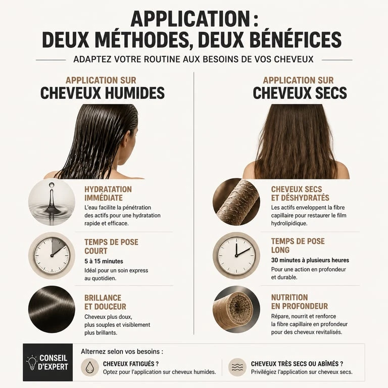 Comparatif des bénéfices de l'application d'un masque capillaire sur cheveux secs ou humides