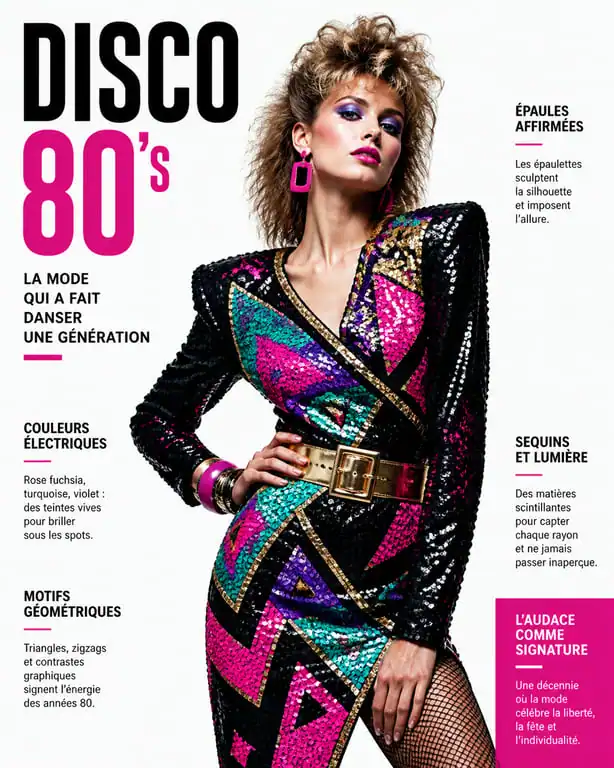 Look mode disco années 80 avec couleurs fluo et paillettes