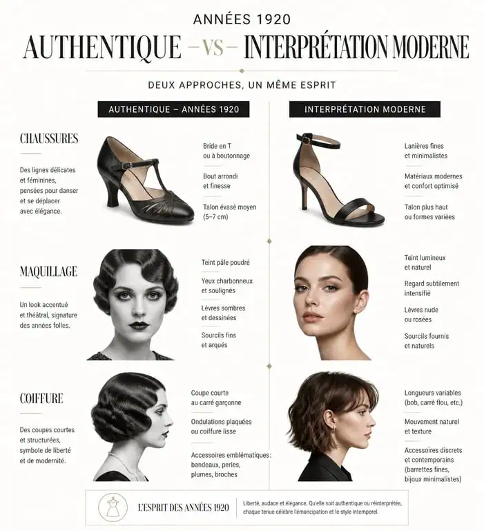 Infographie comparative tenue 1920 femme style authentique et moderne