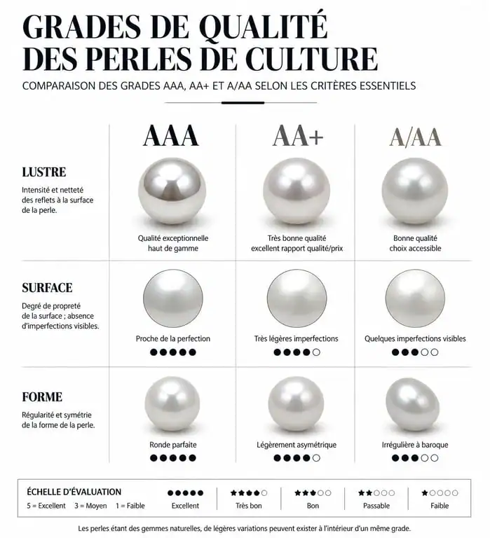 Comparatif des grades de qualité des perles de culture pour bracelet