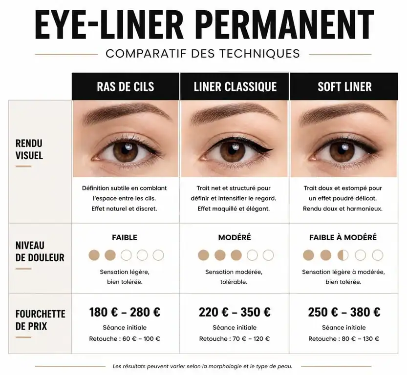 Comparatif des techniques d'eye-liner permanent : ras de cils, liner classique et soft liner