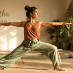 hatha yoga c est quoi femme posture guerrier II salle lumineuse