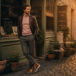look homme 2025 blazer cuir flanelle