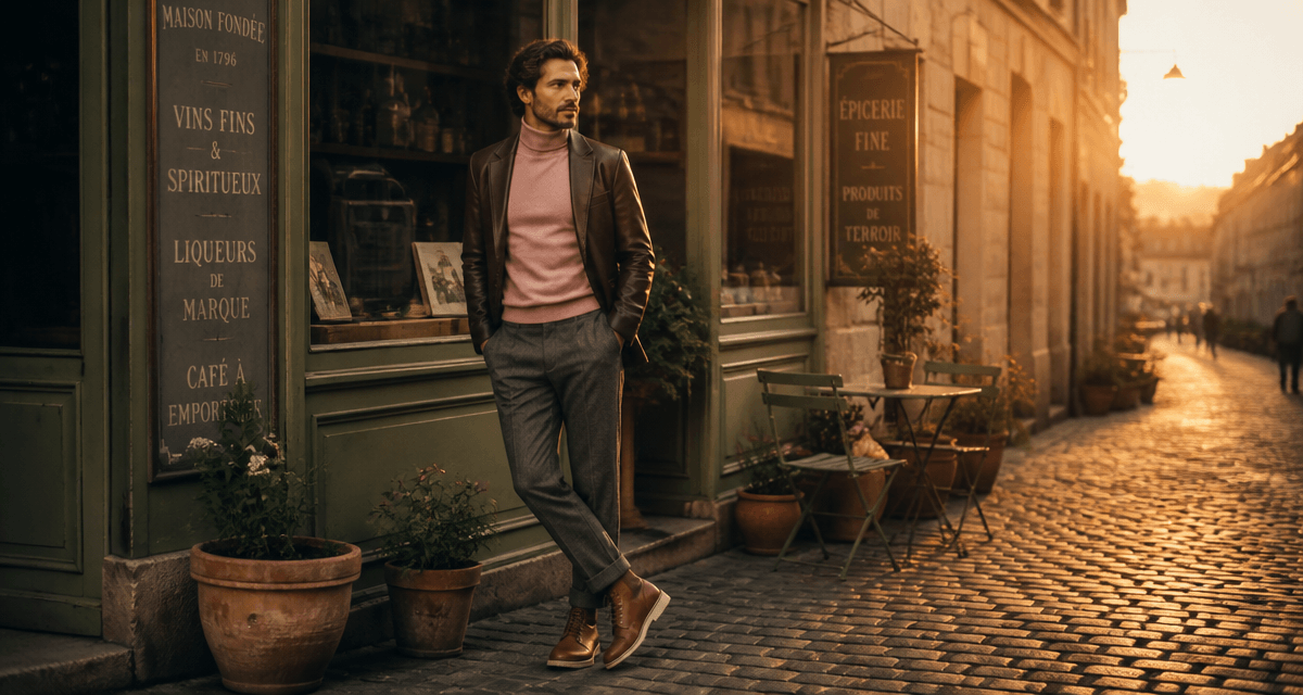 look homme 2025 blazer cuir flanelle