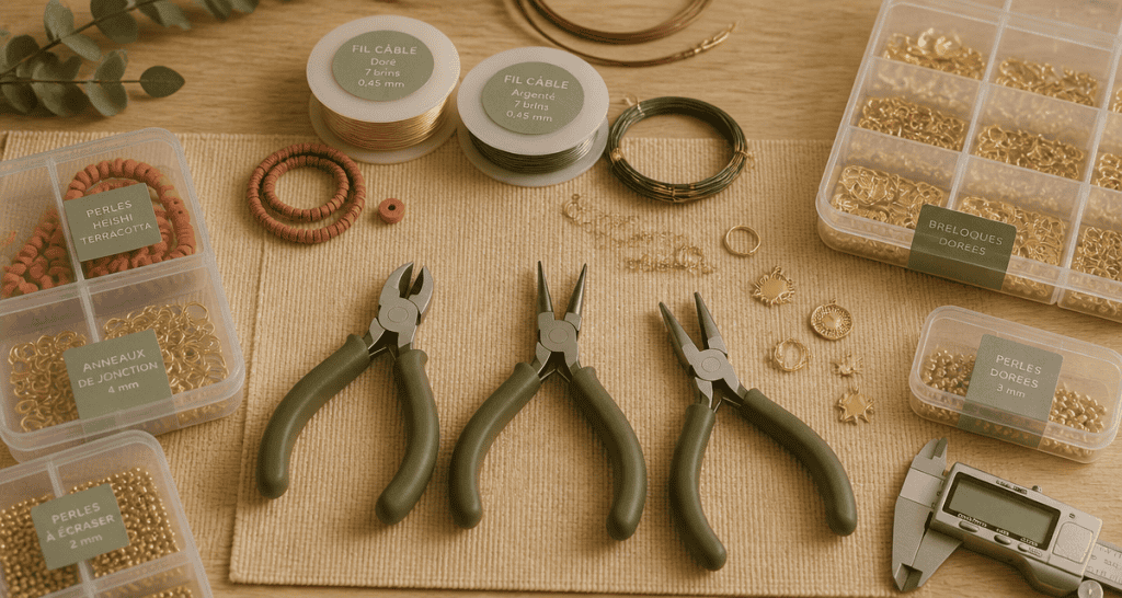 materiel pour creation bijoux sur table