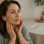 ovale du visage avant après femme mature devant miroir