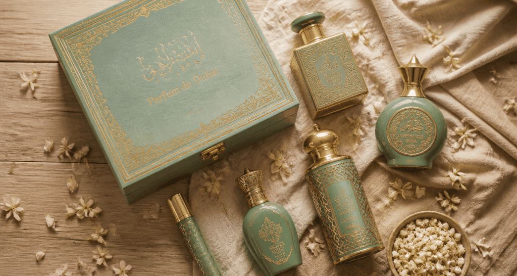 parfum de dubai flacons décorés sur table