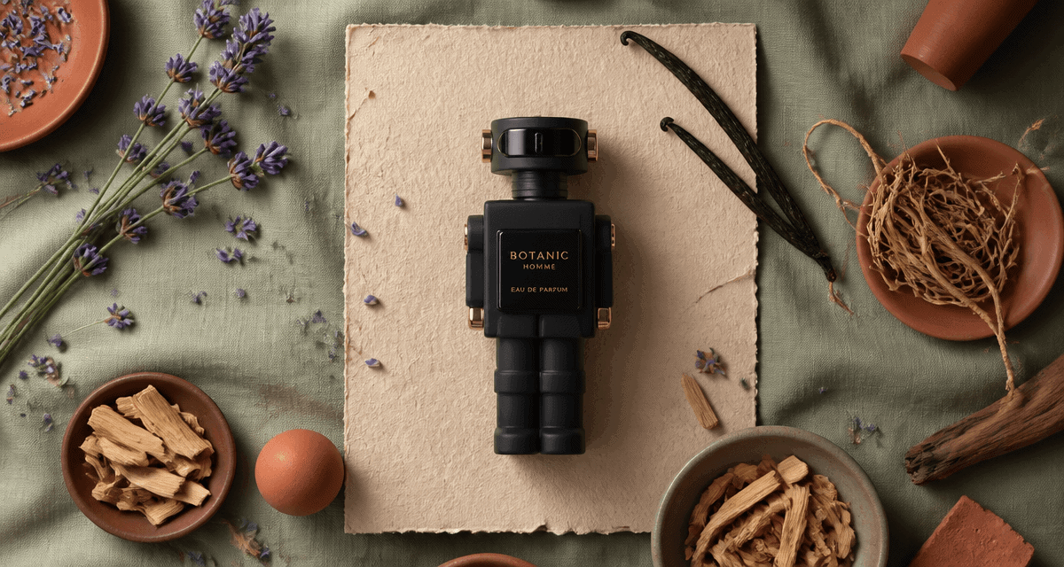 parfum phantom homme flacon robot noir sur fond naturel