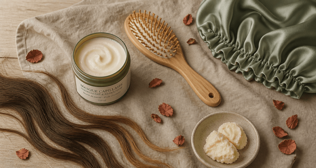 peut on appliquer un masque sur cheveux secs flat-lay capillaire