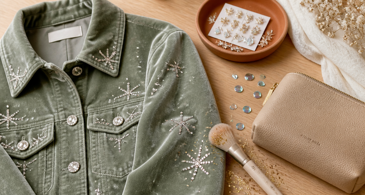 strass et paillettes sur veste et accessoires