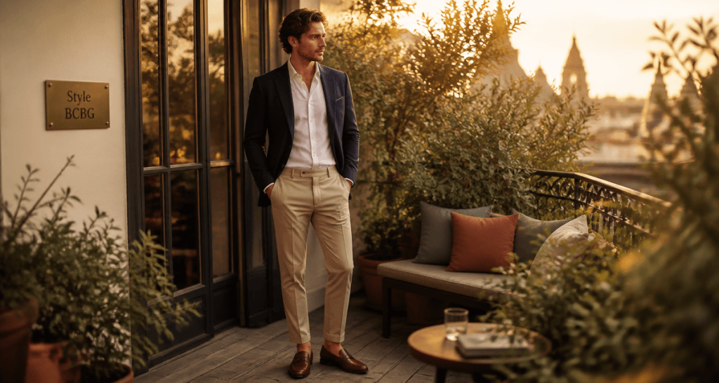 style bcbg homme blazer terrasse paris