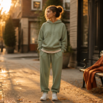 survetement tendance femme vert beige ville
