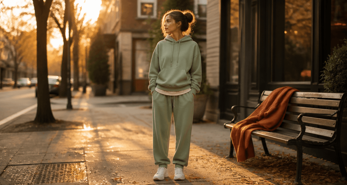 survetement tendance femme vert beige ville