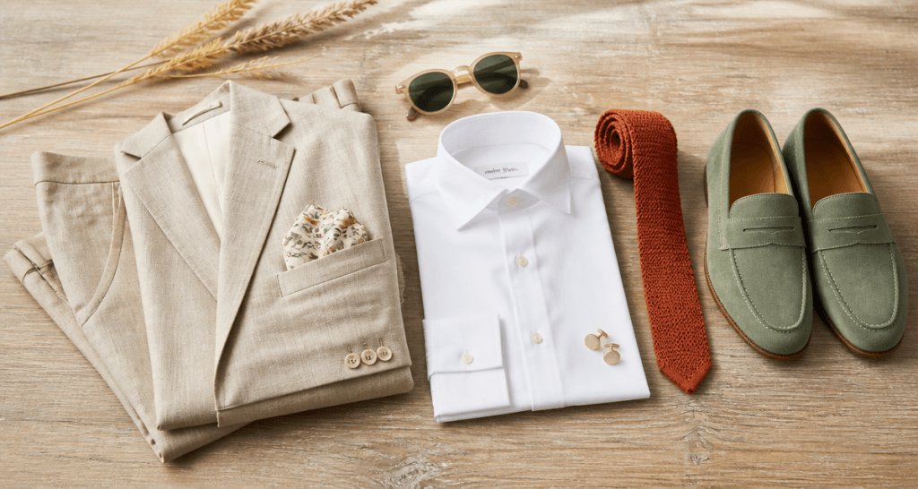 tenue mariage homme été costume lin chemise coton