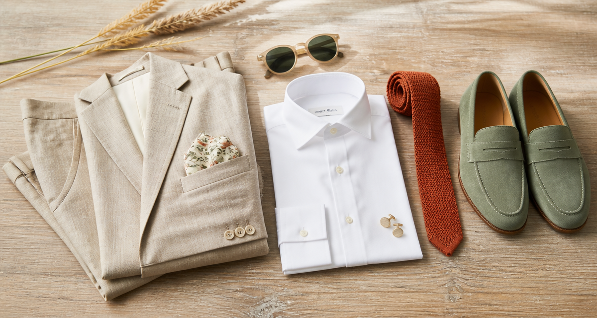 tenue mariage homme été costume lin chemise coton