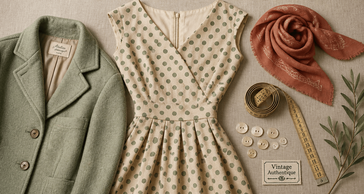 vêtements vintage femme robe à pois veste laine foulard