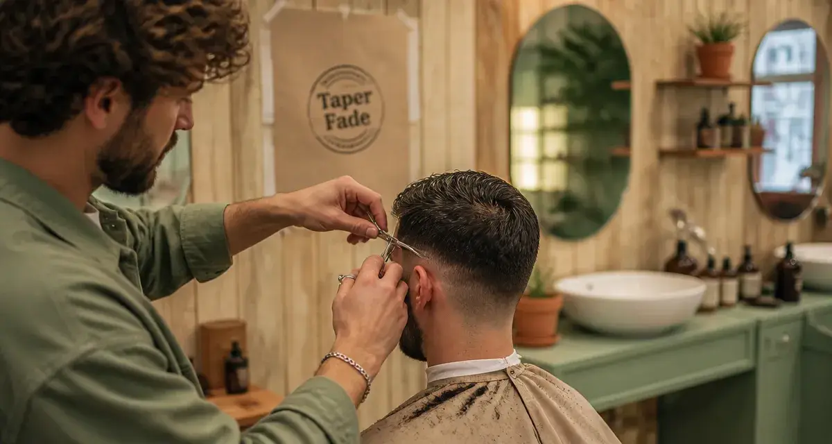 Coupe homme tendance taper fade en salon de coiffure