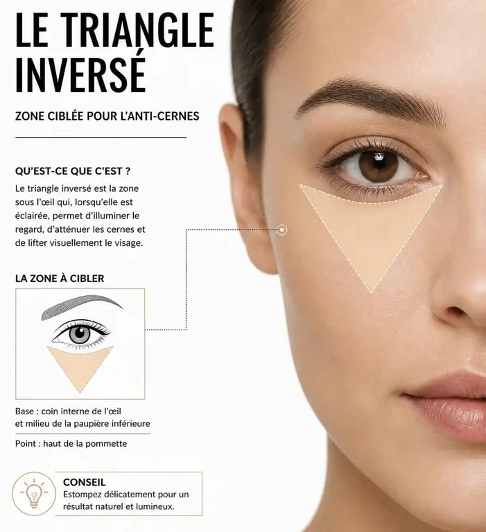 Schéma illustrant la technique du triangle inversé pour appliquer son anti-cernes efficacement