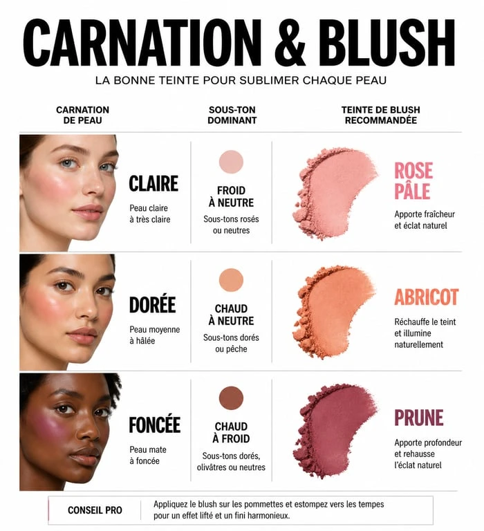 Guide des teintes de blush selon la carnation pour trouver le meilleur blush