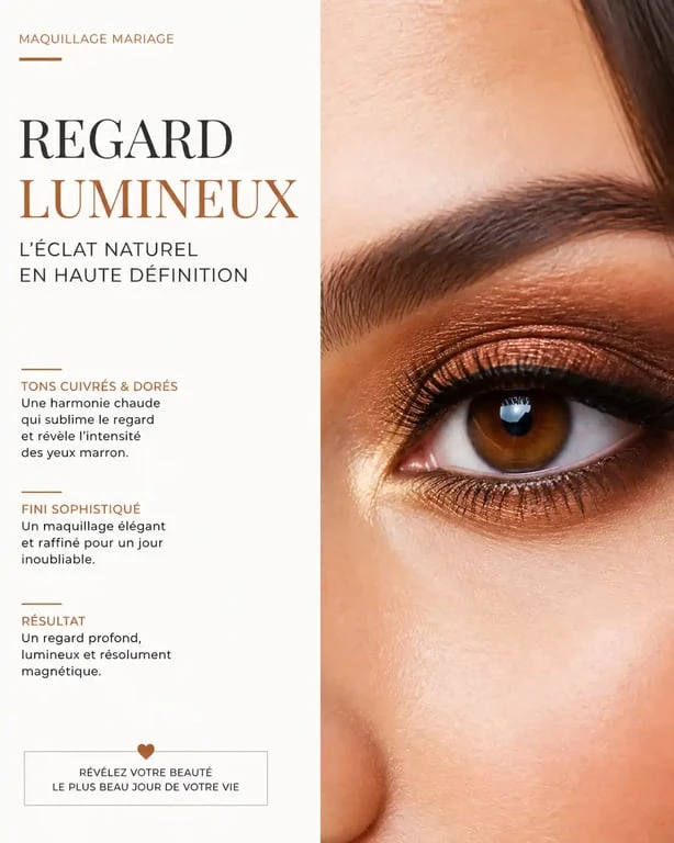 Maquillage yeux marron pour mariage avec des tons dorés et cuivrés élégants
