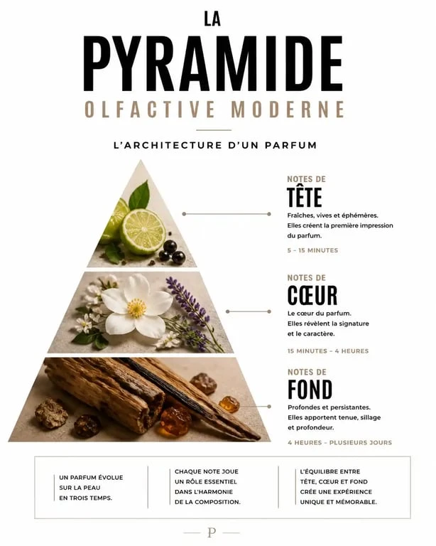 Infographie pyramide olfactive parfum femme 2025