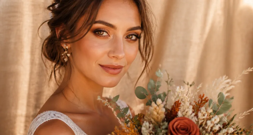maquillage yeux marron pour mariage doré cuivré