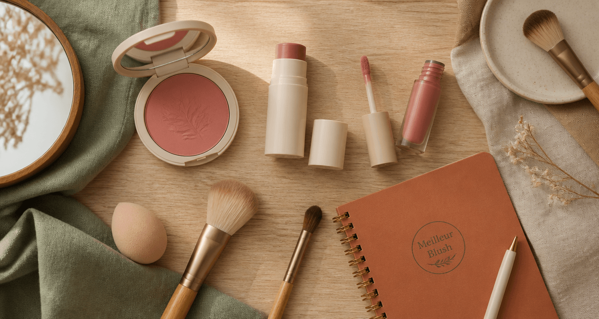 meilleur blush différentes textures sur table en bois