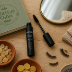 meilleur mascara 60 millions de consommateur sur table en bois avec accessoires