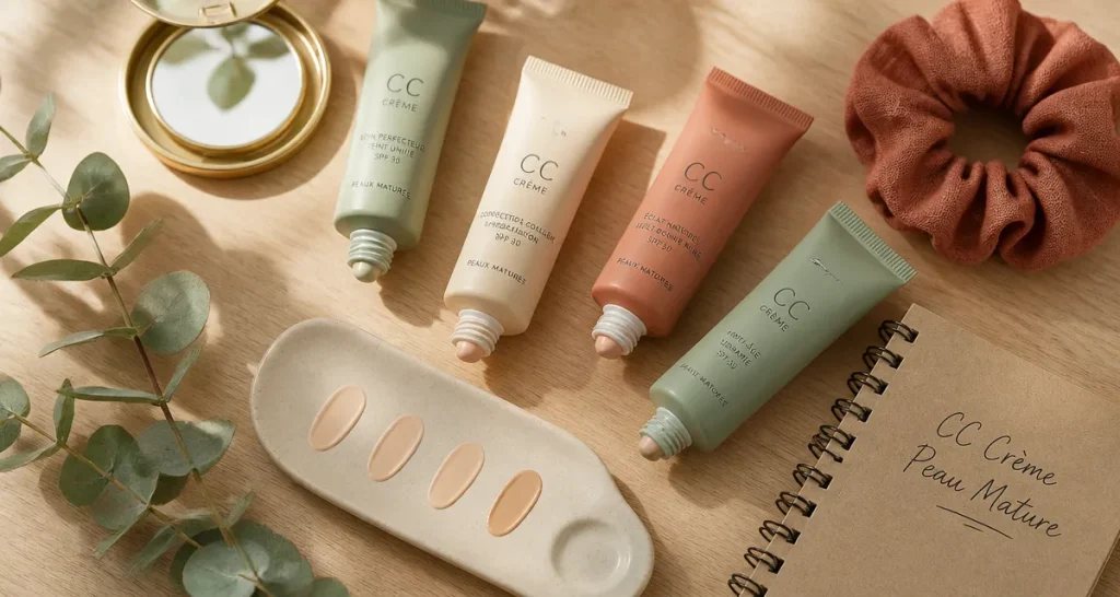 meilleure cc crème pour peau mature tubes textures sur table