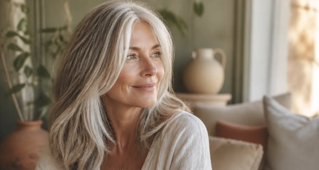 quel balayage sur cheveux blancs femme élégante