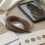 Quelle couleur de cheveux : mèche châtain cendré et test de sous-tons