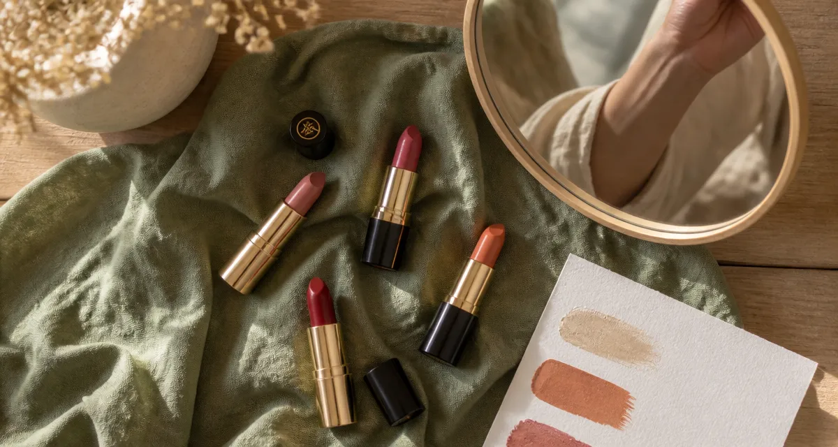 quelle couleur de rouge à lèvres pour peau claire, flat lay rouges à lèvres et palette