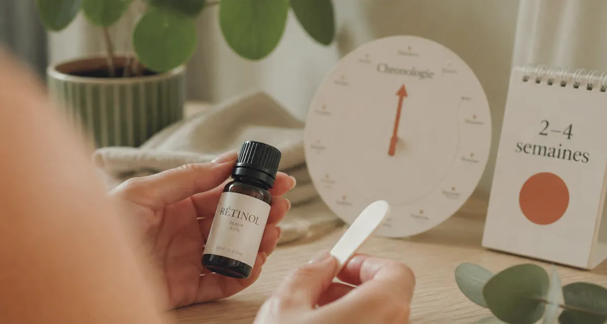 Rétinol effet en combien de temps : peau hydratée, flacon et calendrier 2–4 semaines