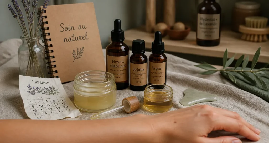 Soin au naturel : huiles et actifs végétaux sur une peau