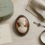Bijoux en camée : camée en relief ancien sur fond bois