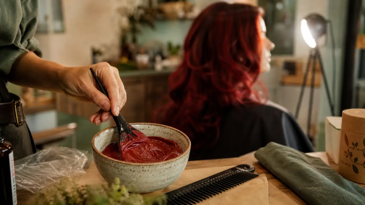 Cheveux rouge cerise, soin repigmentant en salon