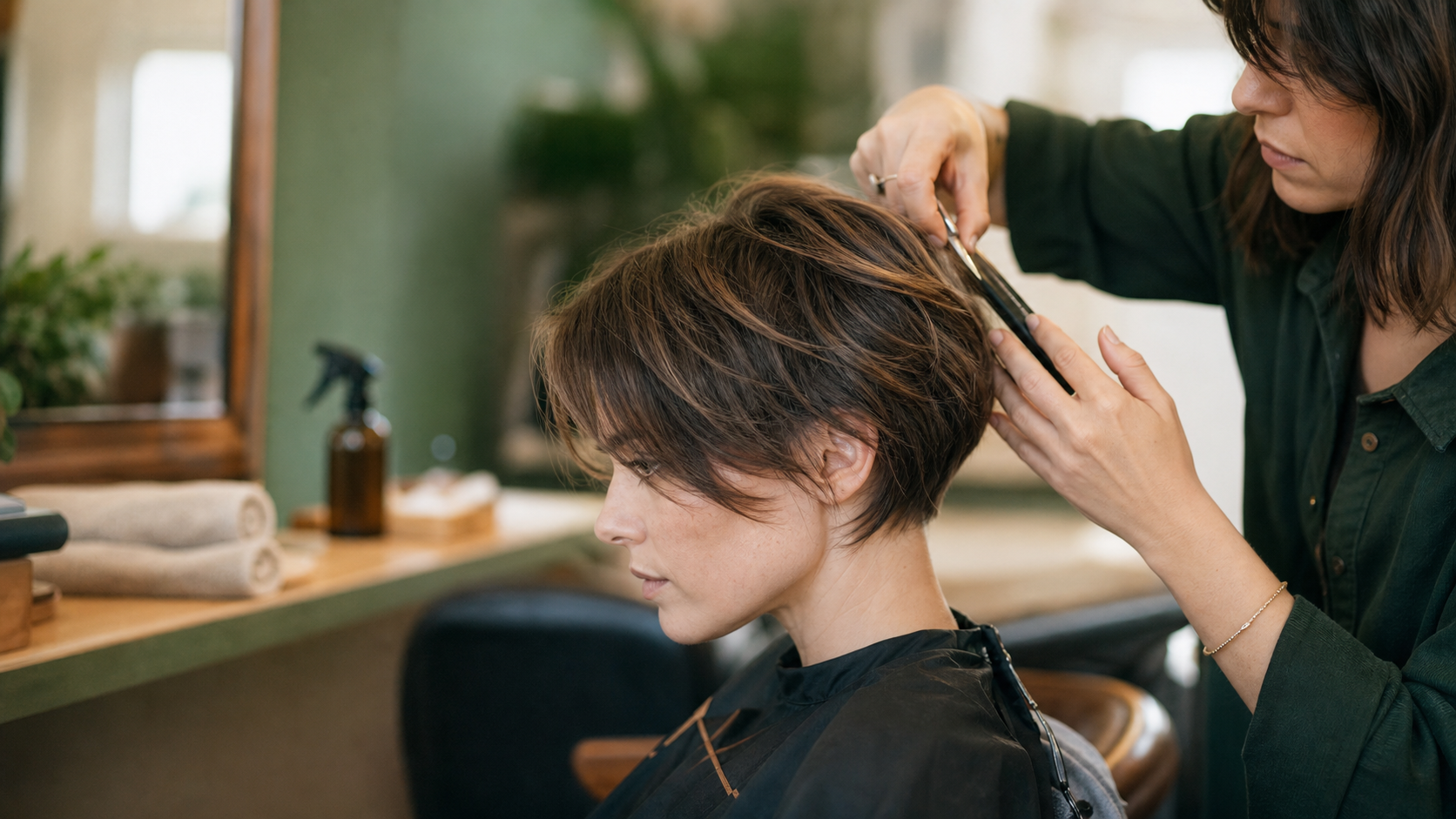 Coupe courte cheveux fins et clairsemés : pixie souple volumisant au salon