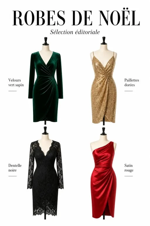 Sélection de robes de Noël : velours, paillettes, dentelle et satin pour vos fêtes