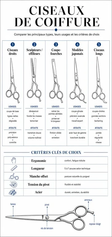 Infographie comparative des ciseaux coiffure pour choisir selon l’usage et le niveau