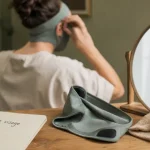 Gaine visage avis : produit en néoprène près du miroir, peau visible