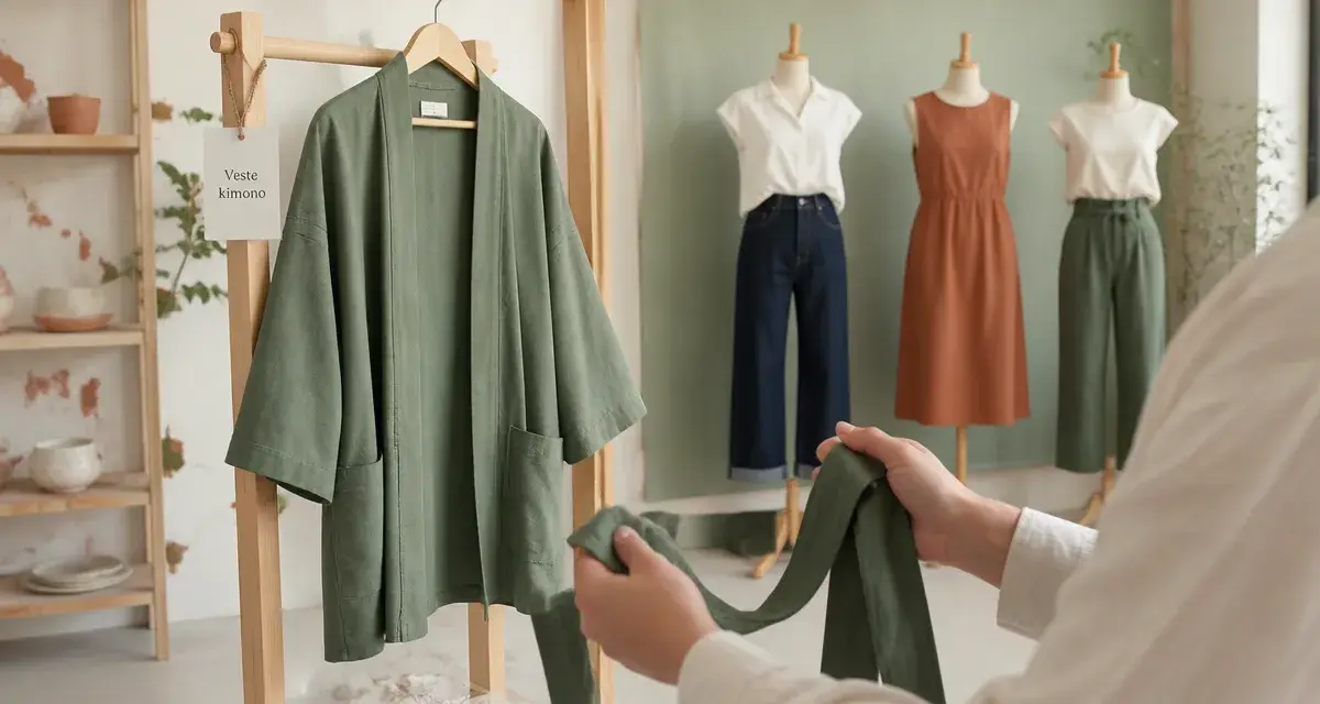 Veste kimono mi-longue en tencel, coupe ouverte