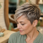Visage rond moderne coupe courte femme : pixie texturé