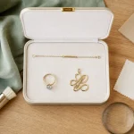 Bijoux louis vuitton femme sur écrin ouvert, vue de dessus